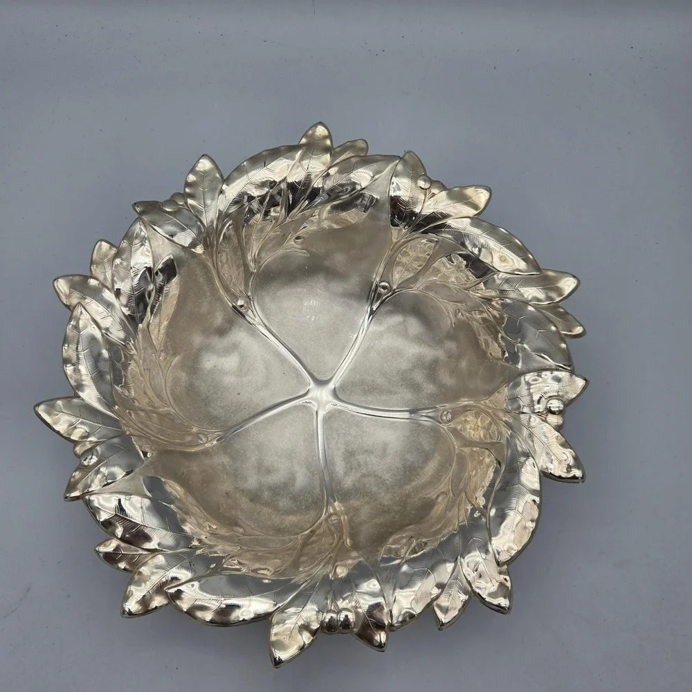 Vintage 1960s WMF Ikora Silver Plated Laurel Leaf Footed Bowl 10.5" MCM Germany - Picture 5 of 15